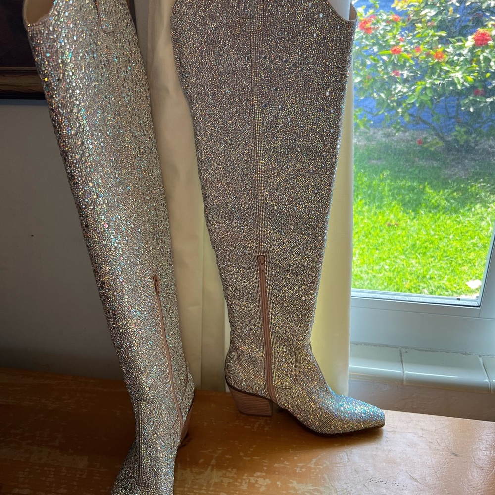 Betsey Johnson “rodeo rhinestone” over the knee cowboy boots, size 10.